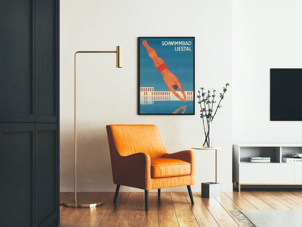 Plakat vintage basen Liestal nurkowie w akcji