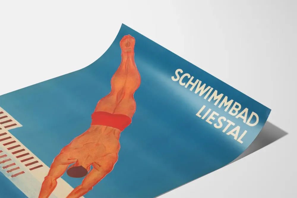 Plakat vintage basen Liestal nurkowie w akcji