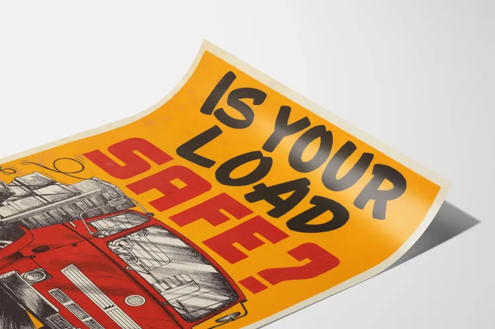 Plakat vintage bezpieczeństwa drogowego załadunku ciężarówki