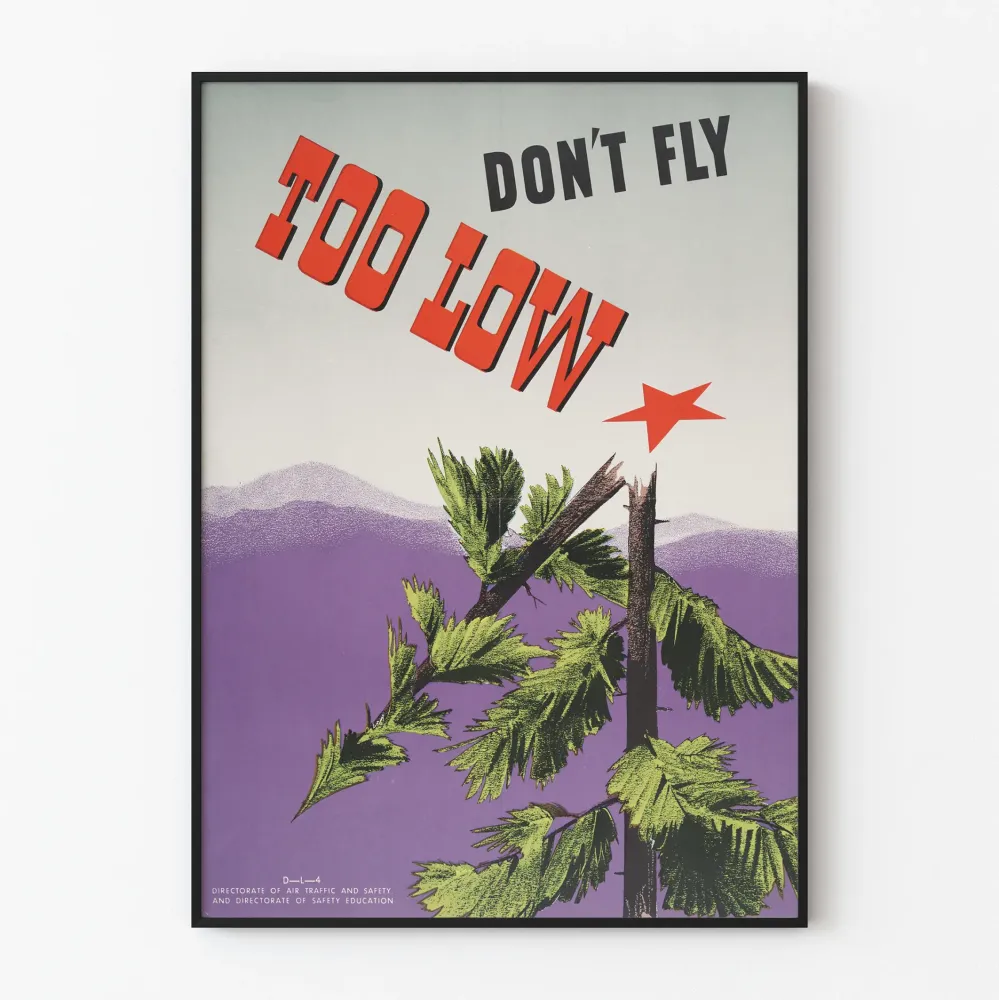 Plakat vintage bezpieczeństwa lotniczego „Nie lataj zbyt nisko”