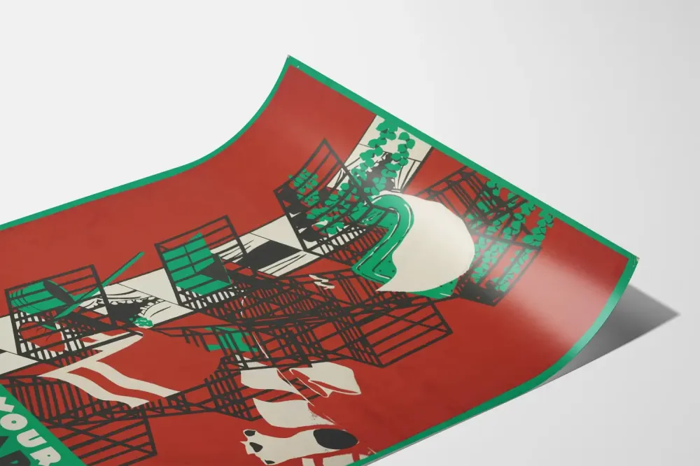 Plakat vintage bezpieczeństwo pożarowe schody ewakuacyjne