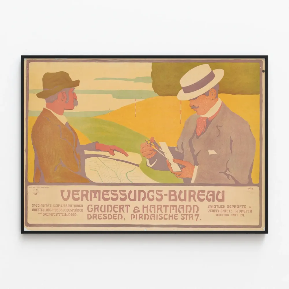 Plakat vintage Biuro Geodezyjne Grundert & Hartmann Drezno