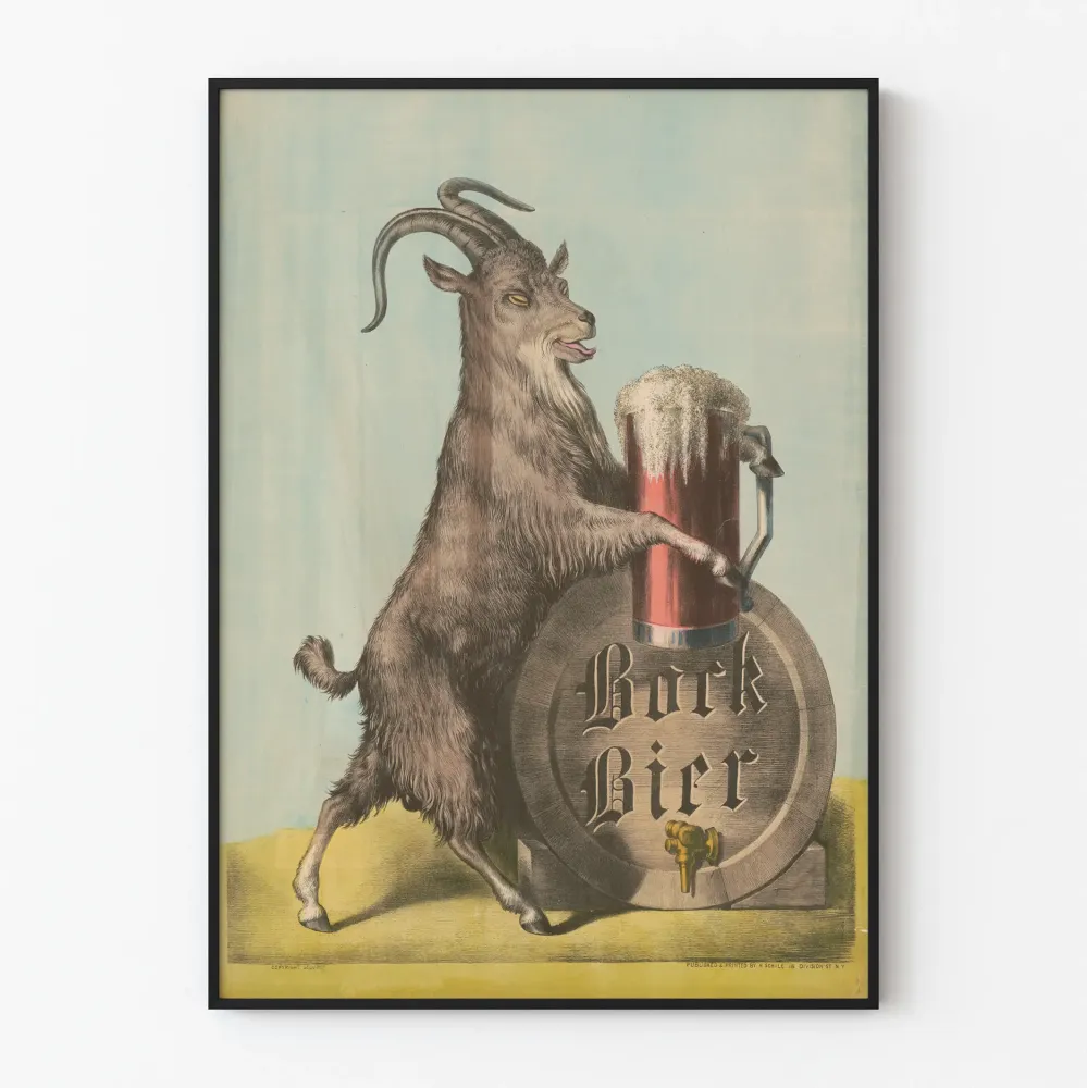 Plakat vintage Bock Bier z kozłem i beczką