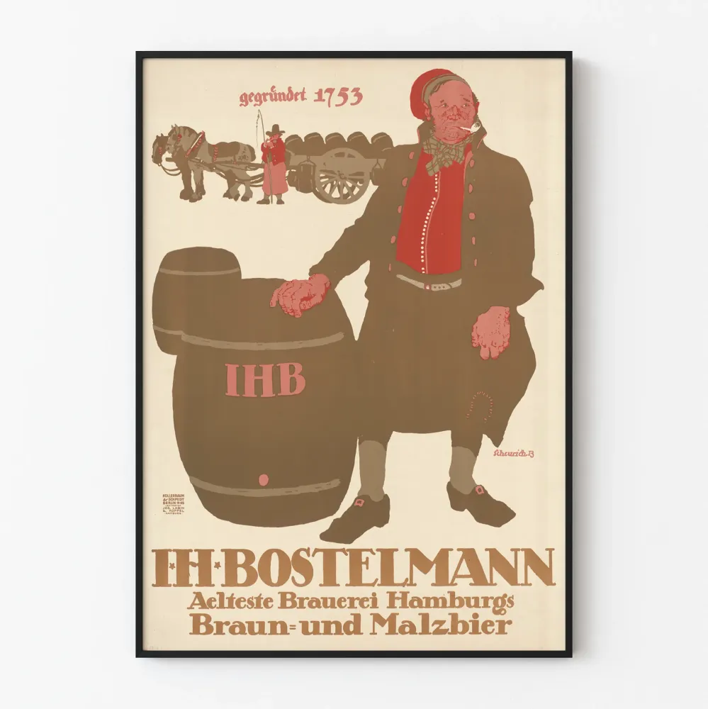 Plakat vintage IH Bostelmann Brasserie Ancienne Hamburg