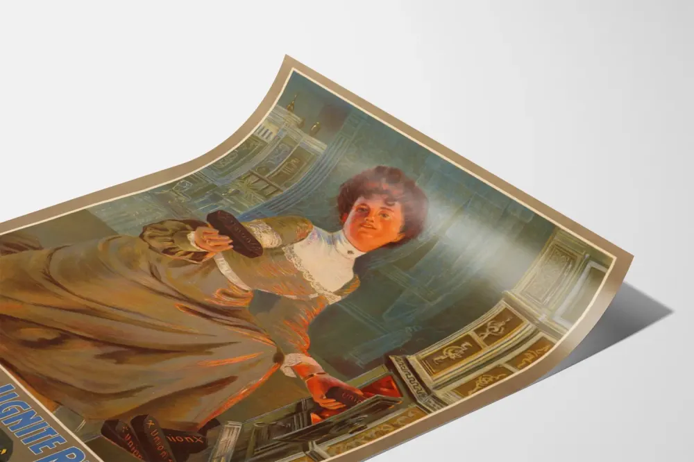 Plakat Vintage Brykietów Węglowych z Nadrenii – Idealne Ogrzewanie Union