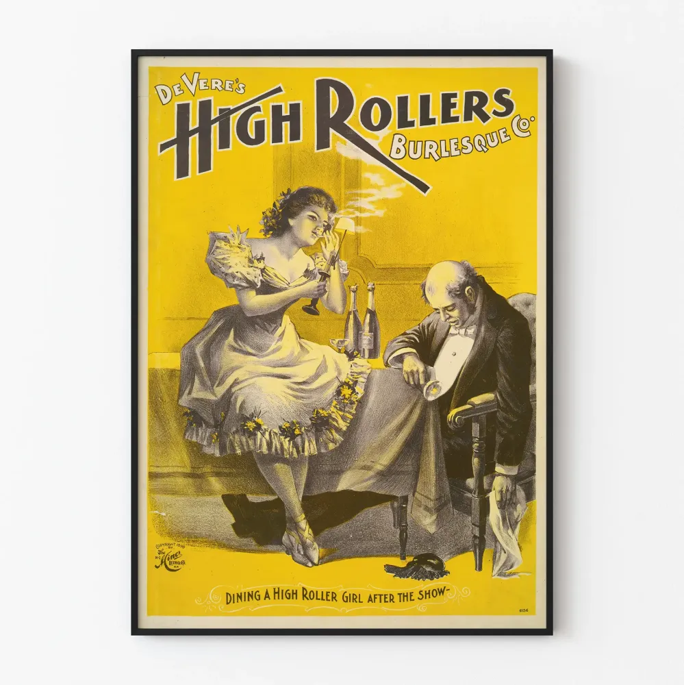 Plakat vintage burleskowy High Rollers DeVere's 1898