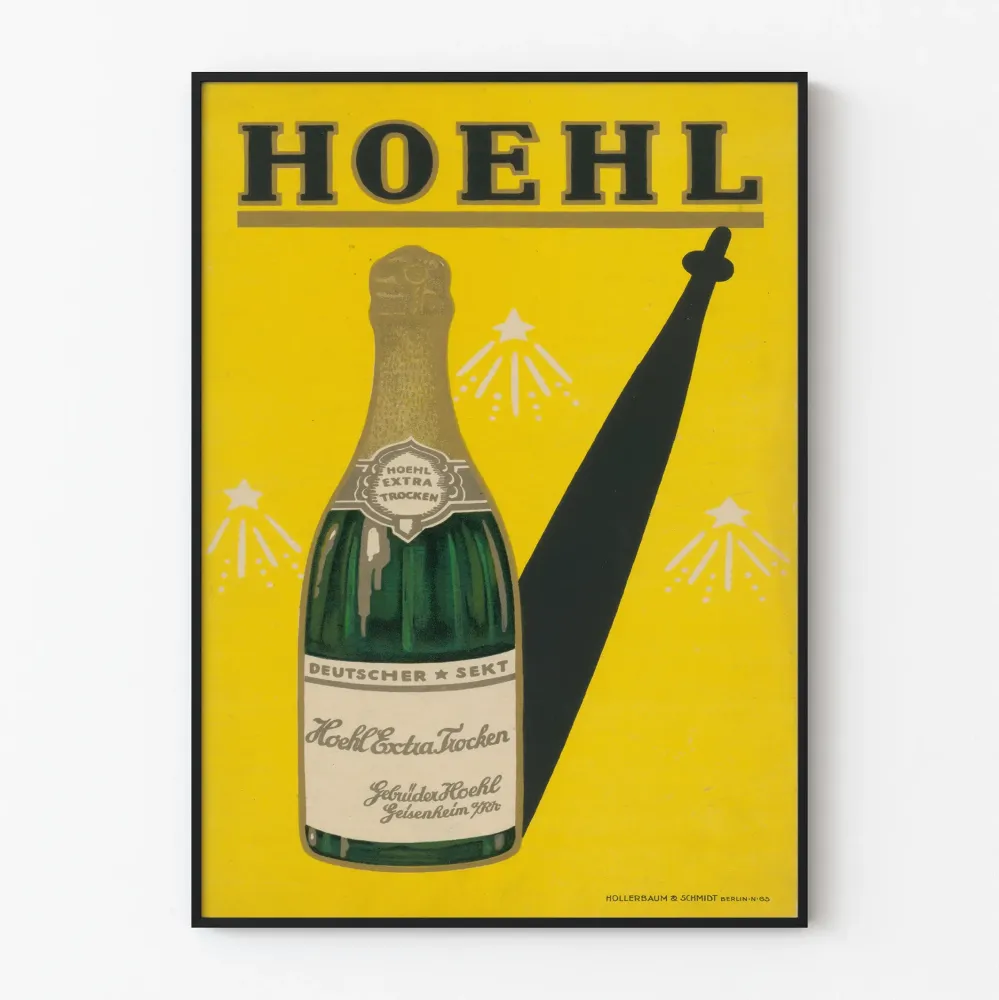 Plakat vintage butelki sekt Hoehl Extra Trocken