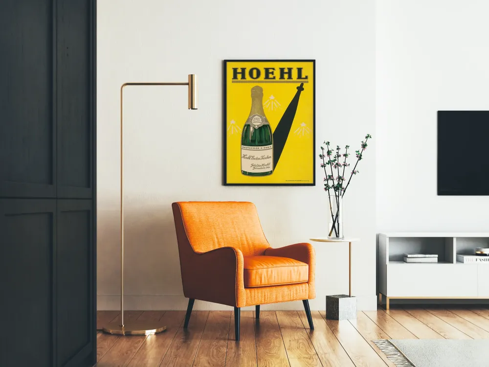 Plakat vintage butelki sekt Hoehl Extra Trocken