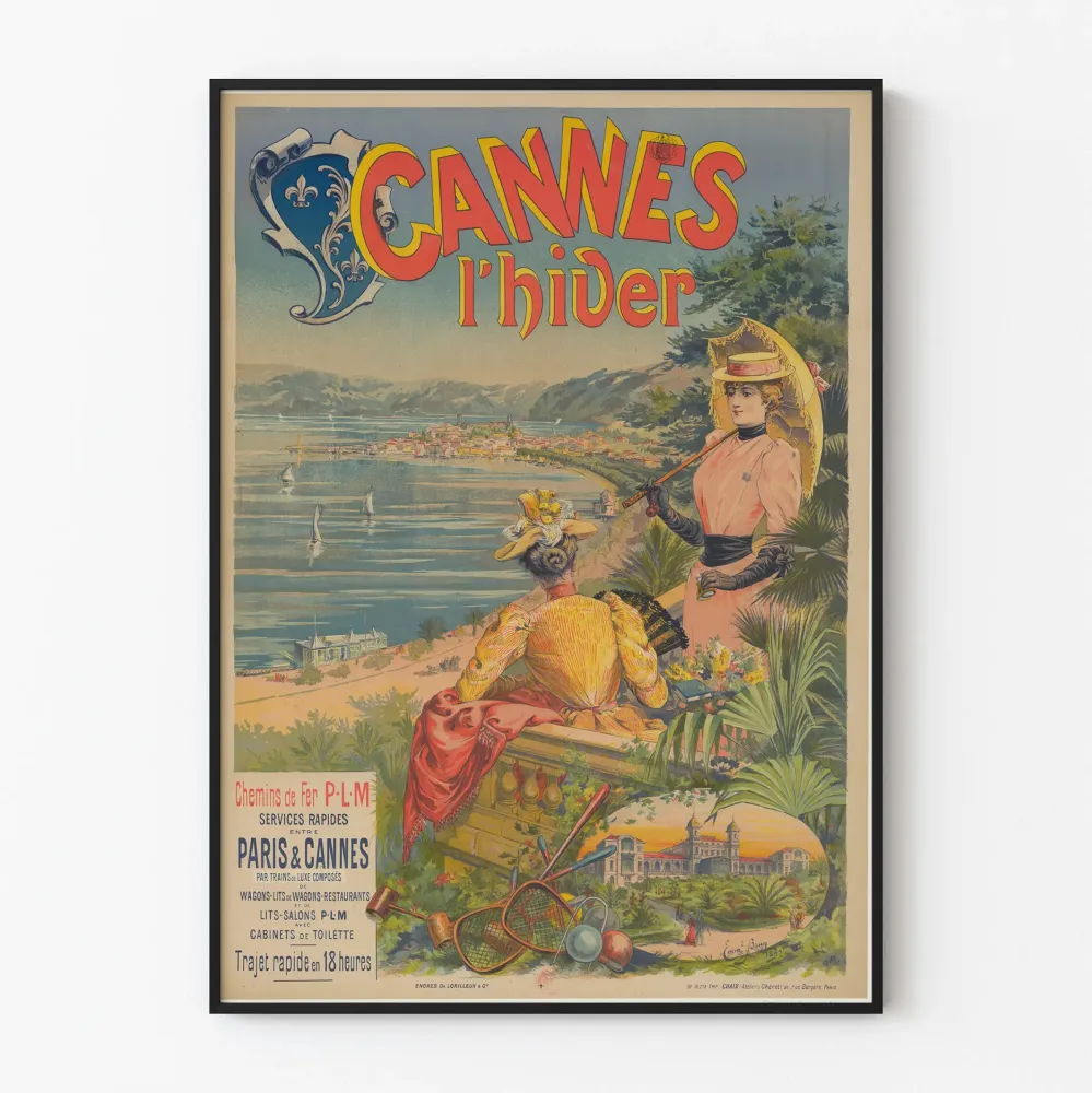 Plakat Vintage Cannes l'Hiver - Koleje PLM Paryż-Cannes