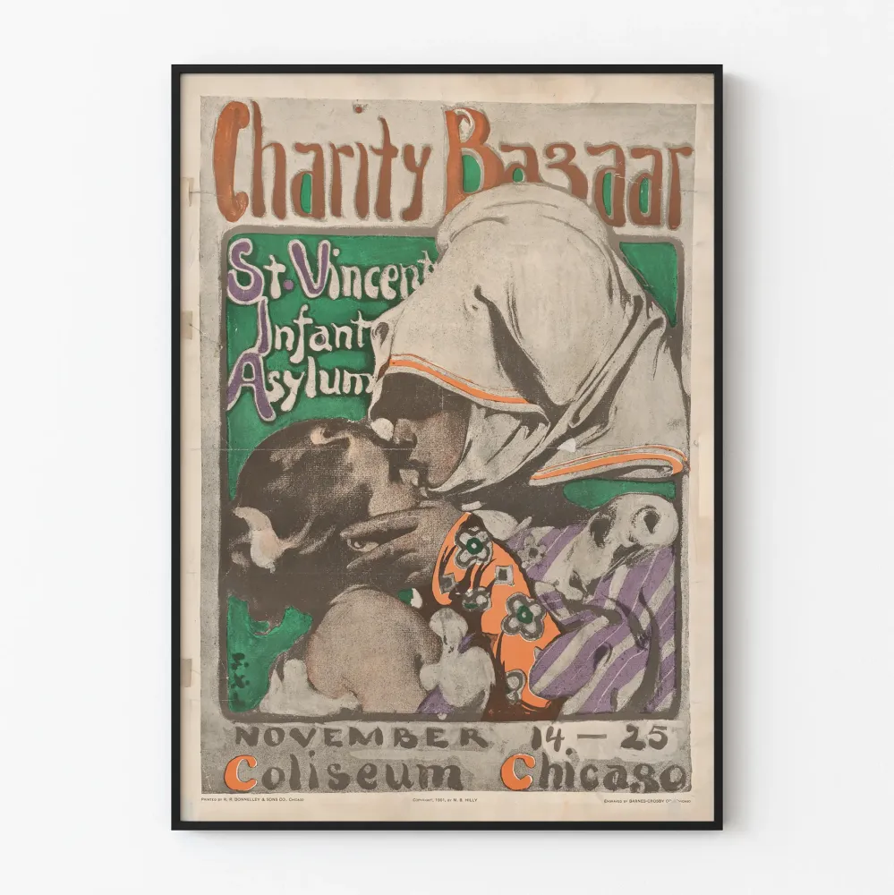 Plakat vintage Charity Bazaar St. Vincent Infant Asylum Chicago