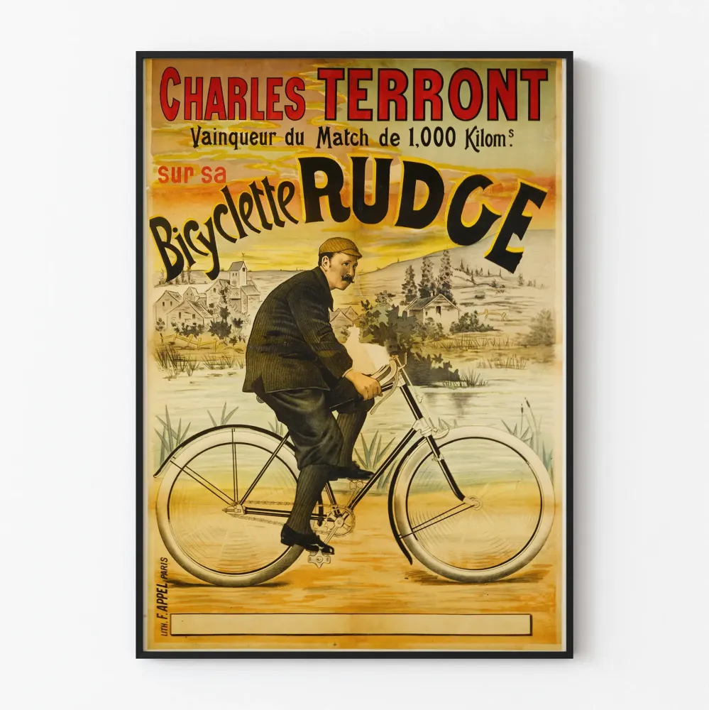 Plakat vintage Charles Terront zwycięzca na rowerze Rudge