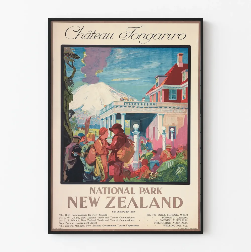 Plakat vintage Château Tongariro - Park Narodowy Nowej Zelandii