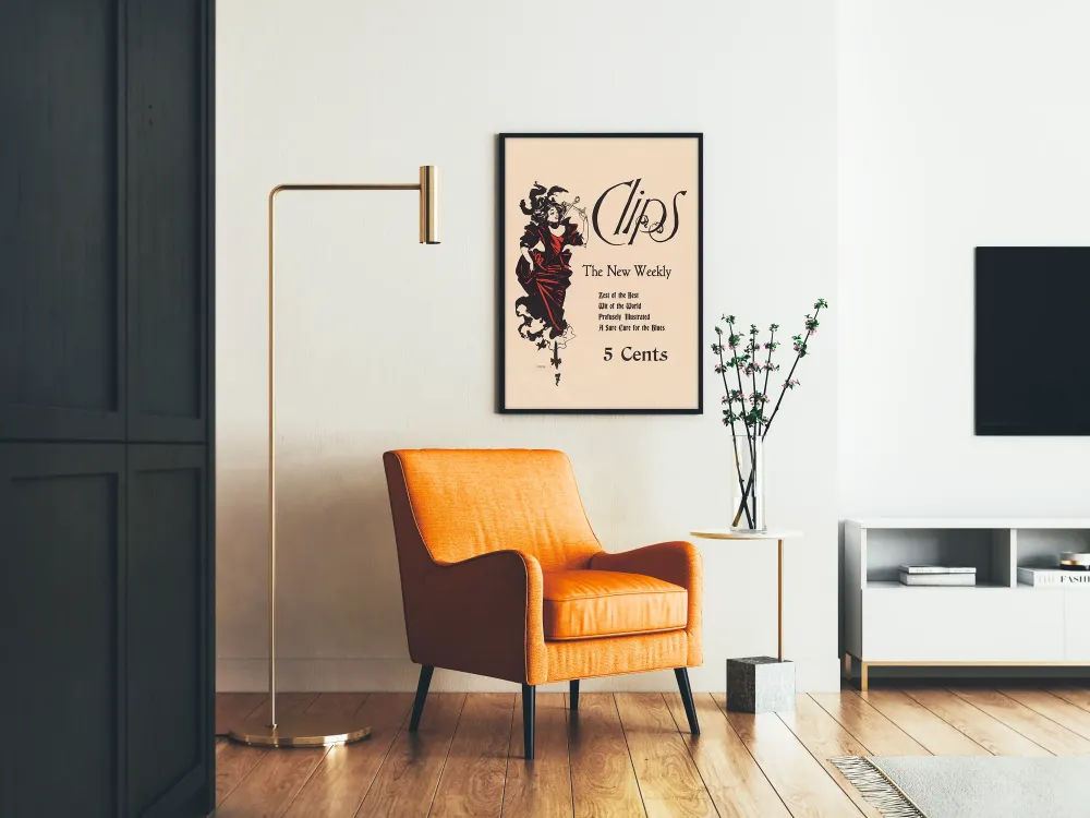 Plakat vintage 'Clips New Weekly' z elegancką kobietą w czerwieni
