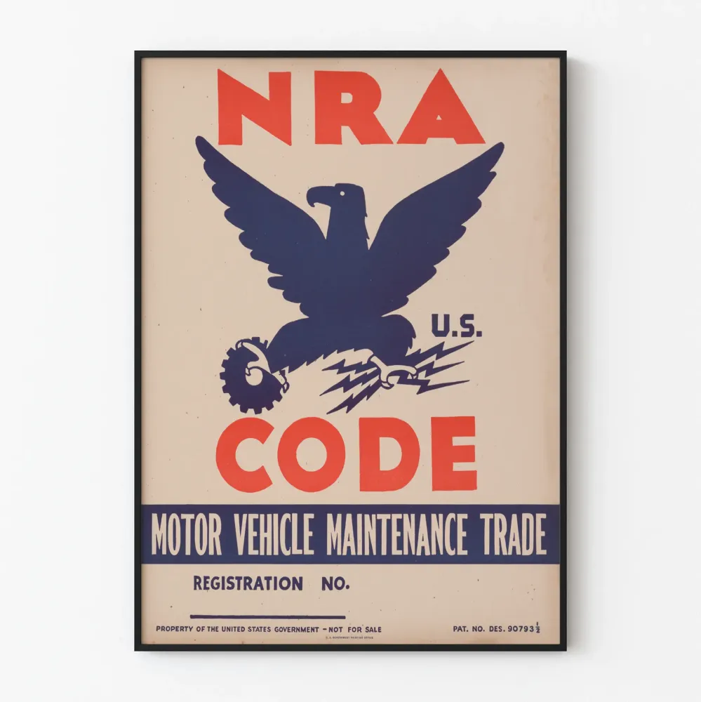 Plakat Vintage Code NRA do konserwacji pojazdów silnikowych