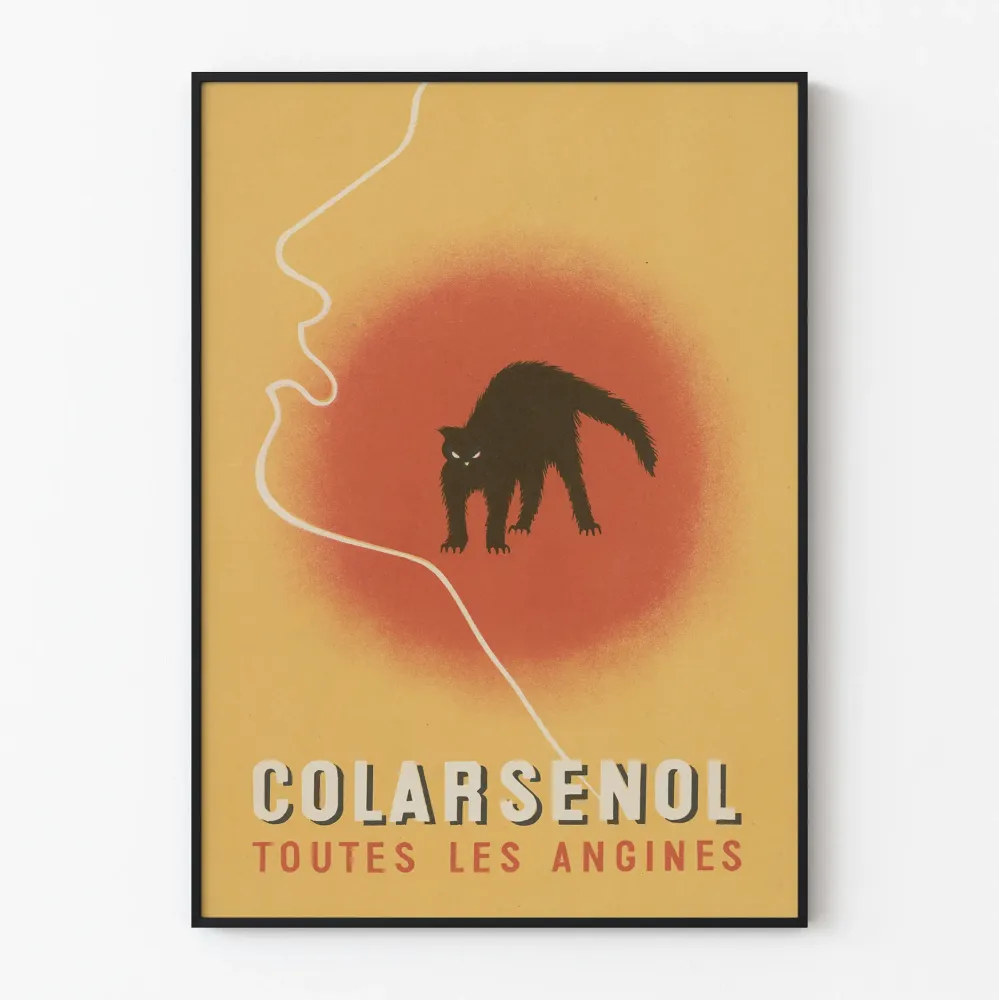 Plakat vintage Colarsénol na anginę z czarnym kotem