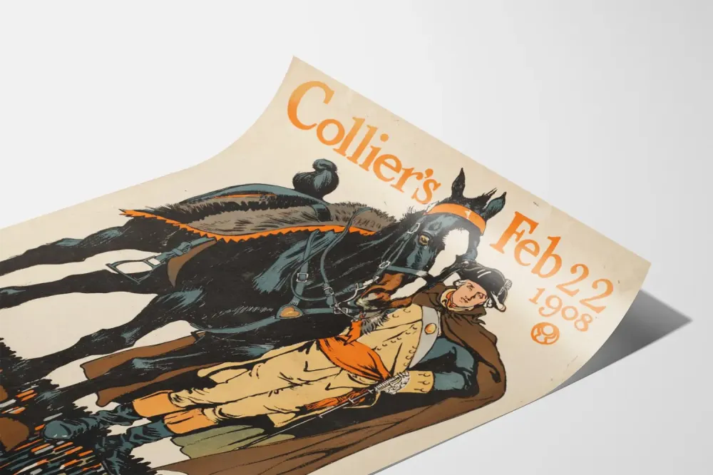 Plakat Vintage Collier's 1908 - Żołnierz i koń