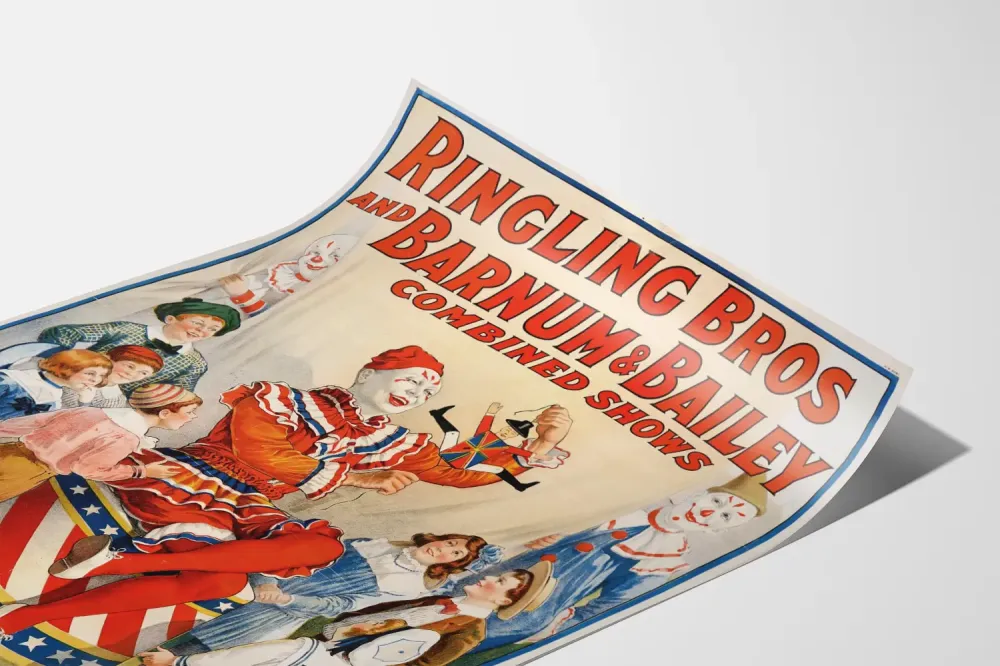 Plakat vintage Cyrk Ringling Bros i Barnum & Bailey z clownem i dziećmi