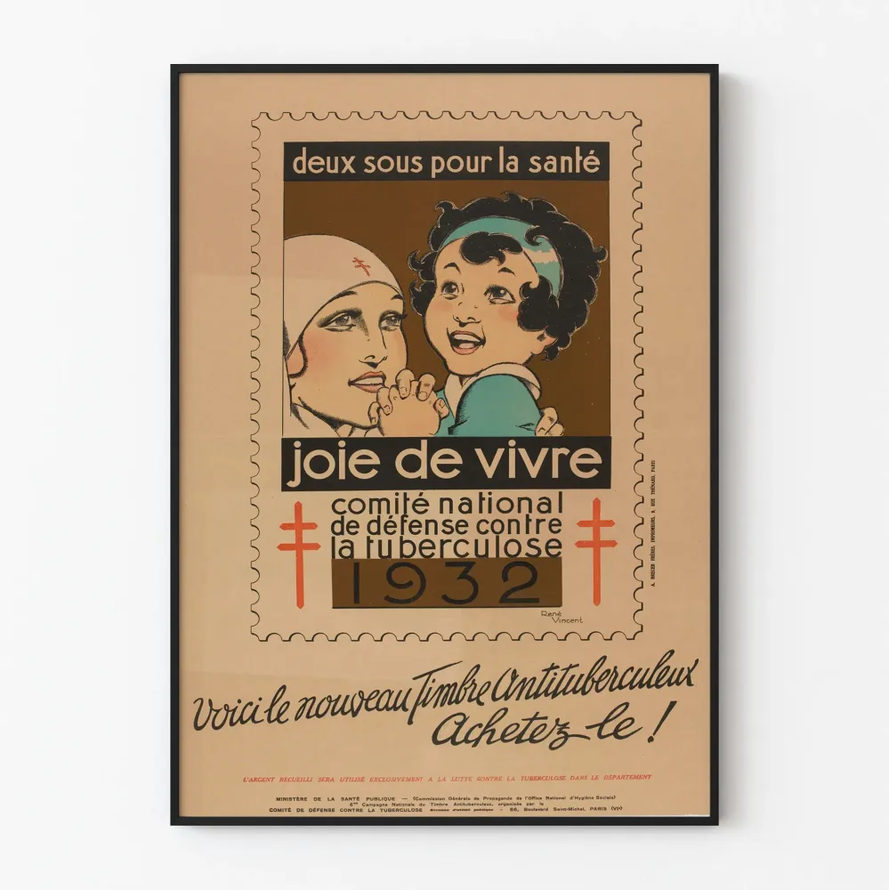 Plakat vintage z czaszką antygruźliczą 1932 - Dwa sous dla zdrowia