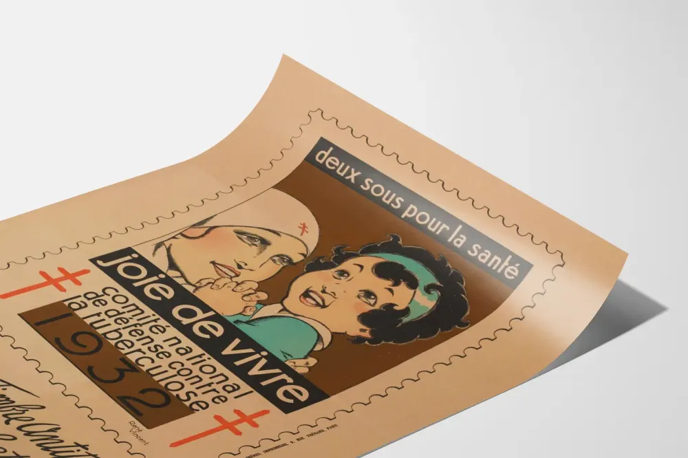 Plakat vintage z czaszką antygruźliczą 1932 - Dwa sous dla zdrowia