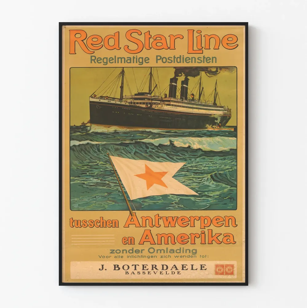 Plakat Vintage Czerwona Gwiazda Linia - Rejs Antwerp-Ameryka