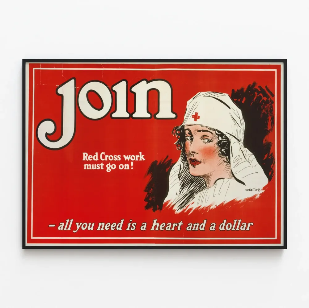 Plakat vintage Czerwony Krzyż - Dołącz do pracy Czerwonego Krzyż, musi trwać