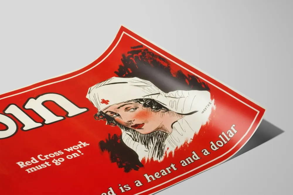 Plakat vintage Czerwony Krzyż - Dołącz do pracy Czerwonego Krzyż, musi trwać