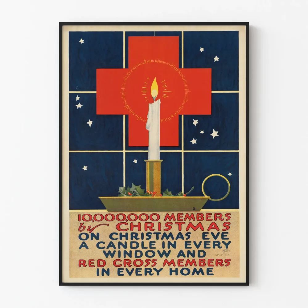 Plakat vintage Czerwony Krzyż i świąteczna świeca