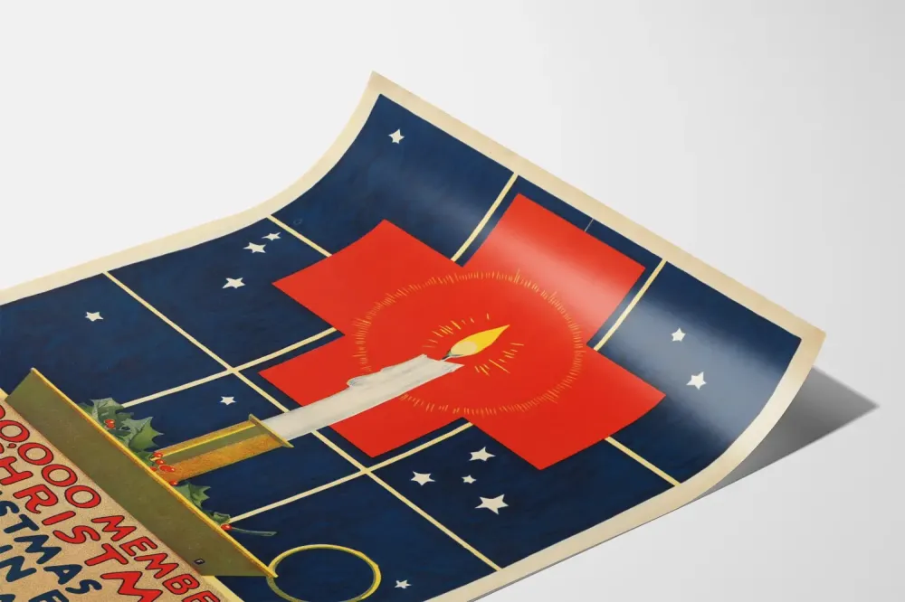 Plakat vintage Czerwony Krzyż i świąteczna świeca