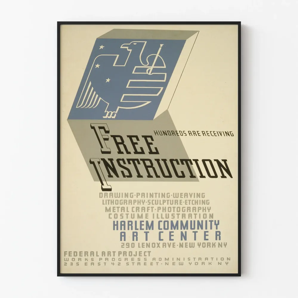 Plakat vintage z darmową instrukcją Centrum Sztuki Społeczności Harlem