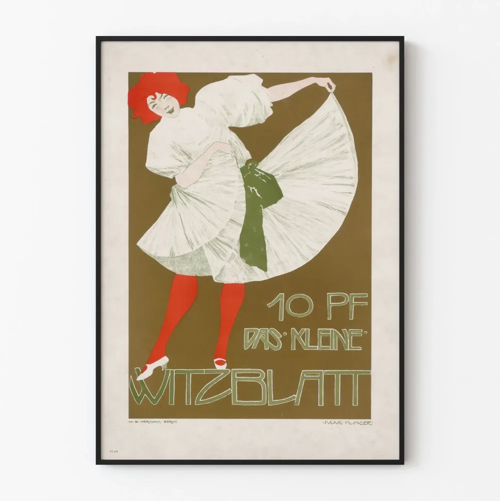 Plakat vintage Das Kleine Witzblatt z tancerką w białej sukni