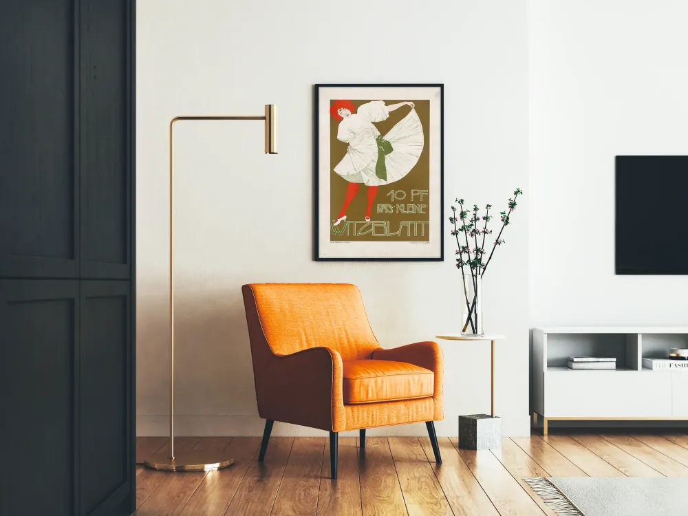 Plakat vintage Das Kleine Witzblatt z tancerką w białej sukni
