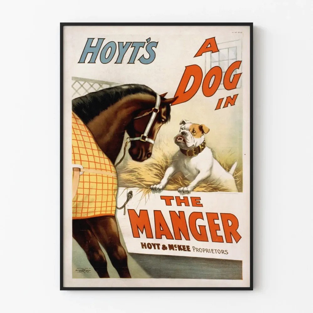 Plakat vintage „ Dog Manger” z koniem i psem
