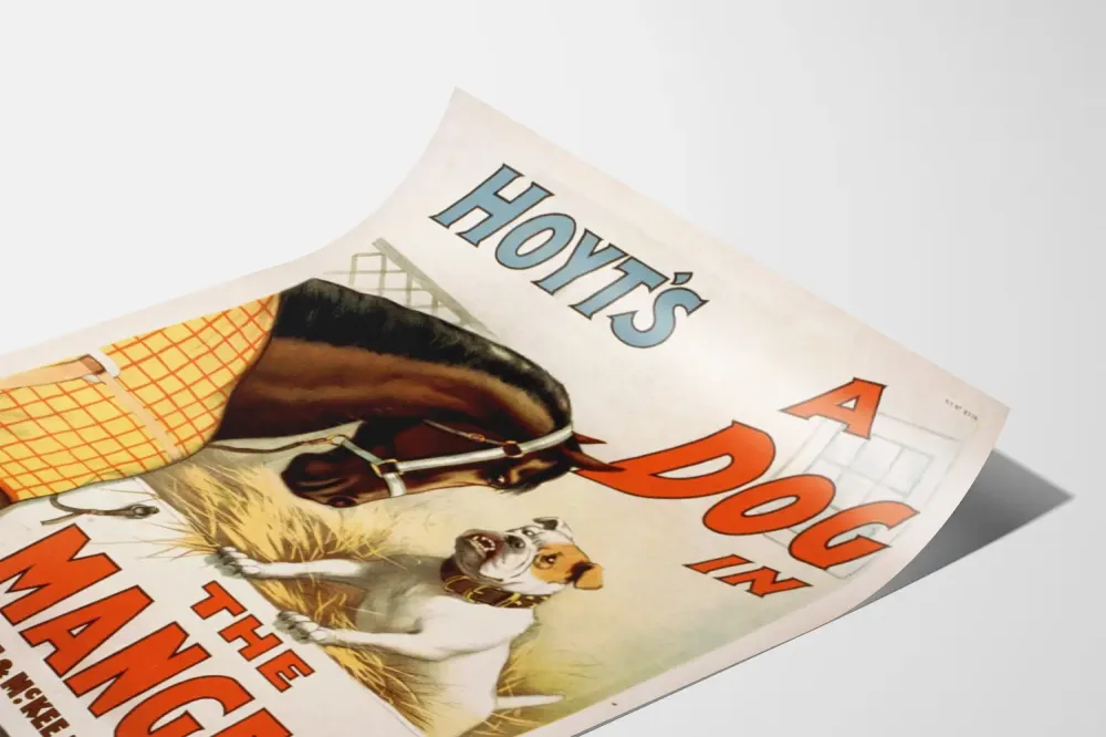 Plakat vintage „ Dog Manger” z koniem i psem