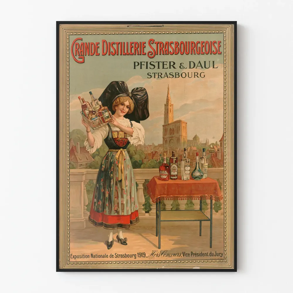 Plakat vintage dużej strasbourskiej destylarni Pfister & Daul Strasbourg