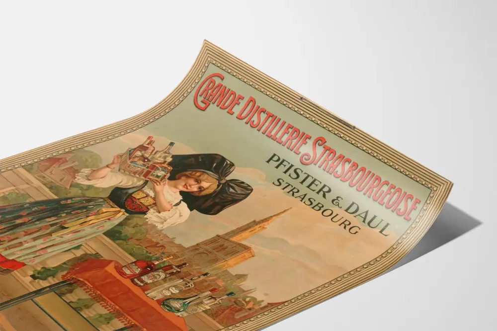 Plakat vintage dużej strasbourskiej destylarni Pfister & Daul Strasbourg
