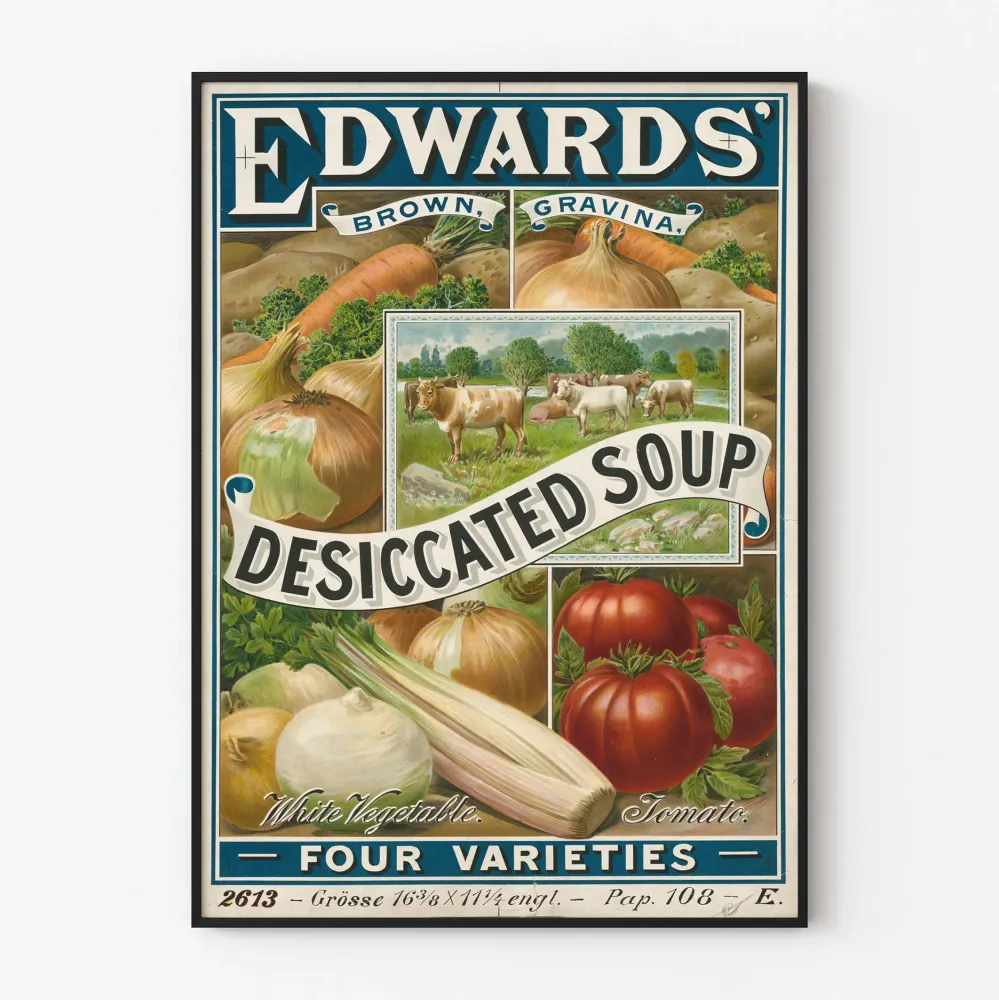 Plakat vintage Edwards Desiccated Soup 4 rodzaje warzyw