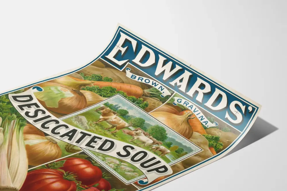 Plakat vintage Edwards Desiccated Soup 4 rodzaje warzyw