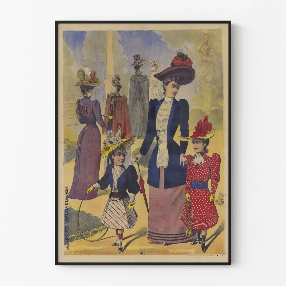 Plakat vintage elegancja kobiety i dziewczynek z kołem i skakanką
