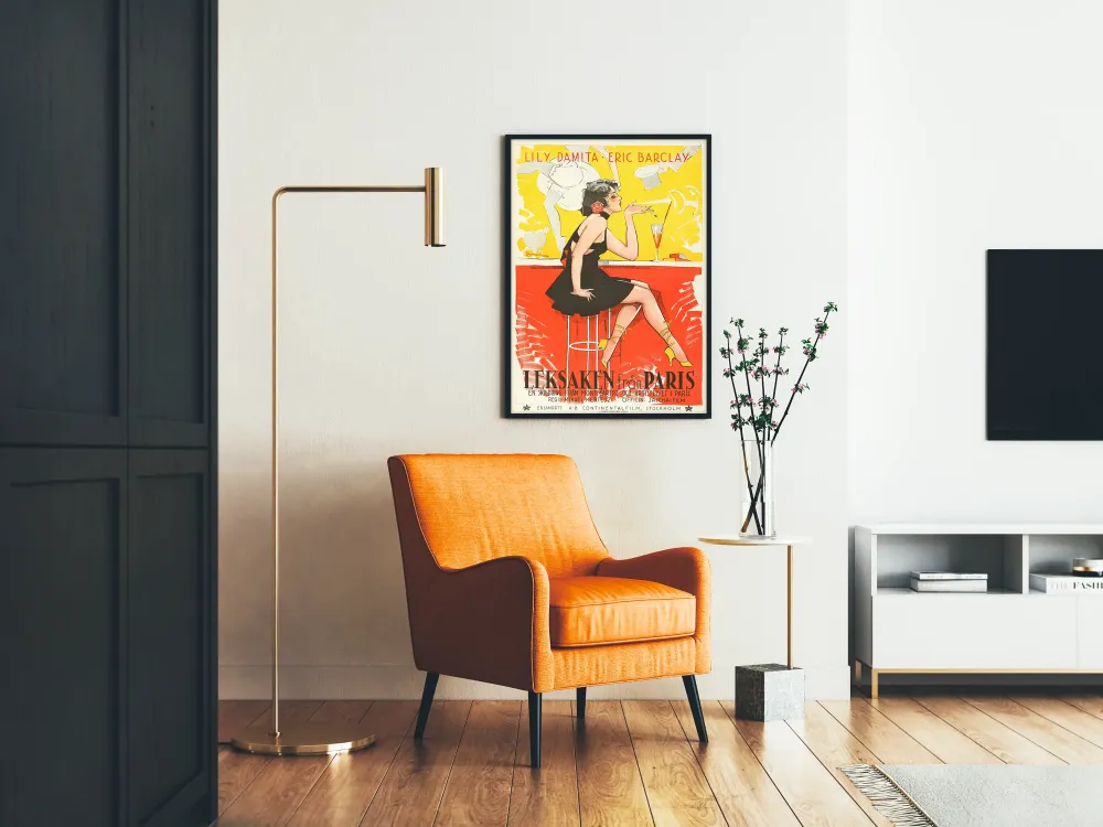 Plakat vintage elegancka kobieta na żółtych obcasach