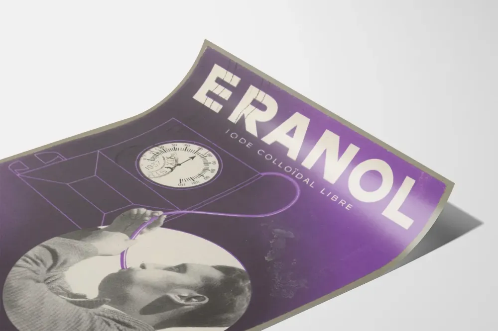 Plakat vintage ERANOL jodowy koloidalny wolny na rozedmę