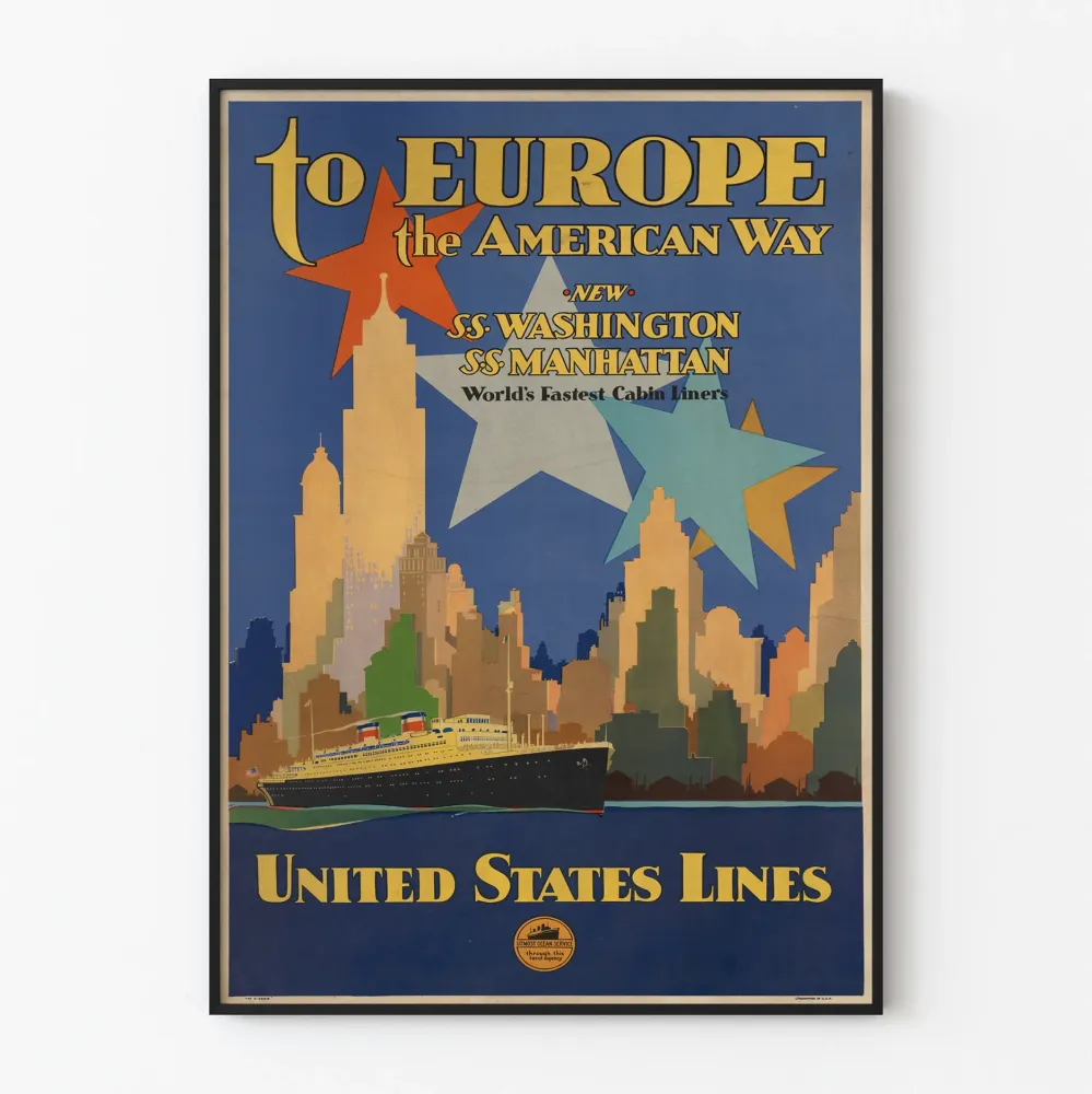 Plakat vintage 'To Europe American Way' United States Lines
