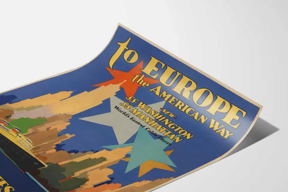 Plakat vintage 'To Europe American Way' United States Lines