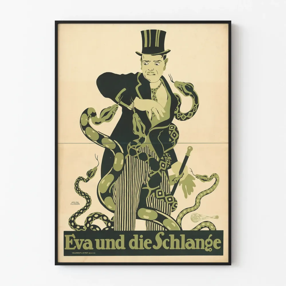 Plakat vintage Eva und die Schlange z mężczyzną i wężami
