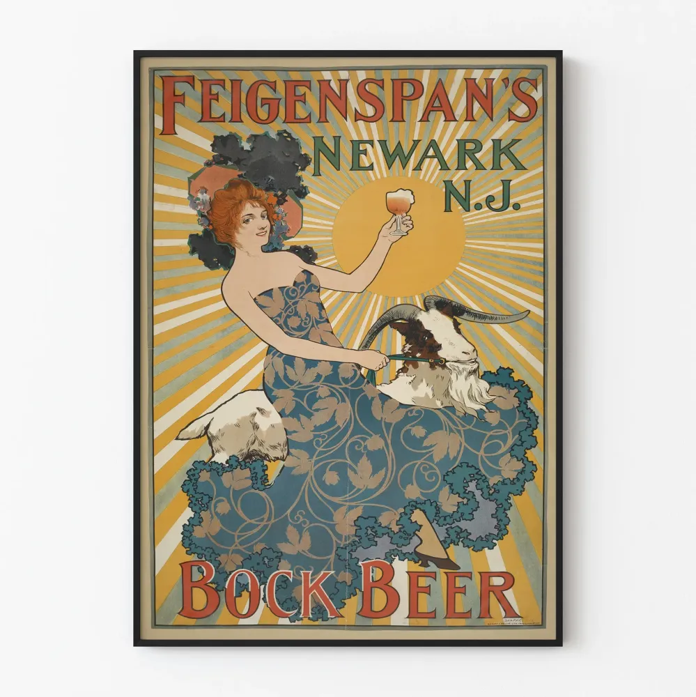 Plakat vintage Feigenspan's Bock Beer Newark