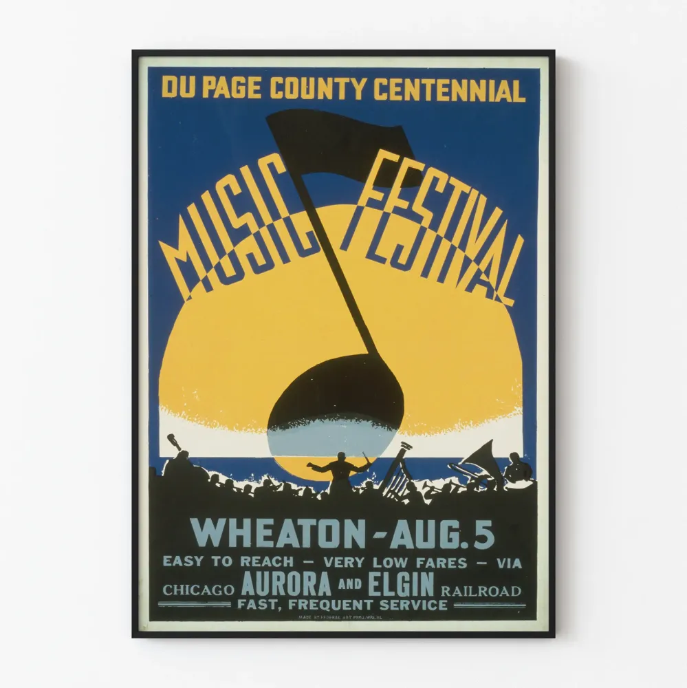 Plakat vintage Festiwal Muzyki Setna Rocznica Hrabstwa Du Page