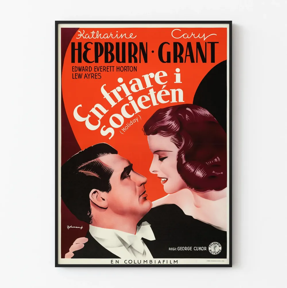 Plakat vintage filmowy Holiday Katherine Hepburn i Cary Grant