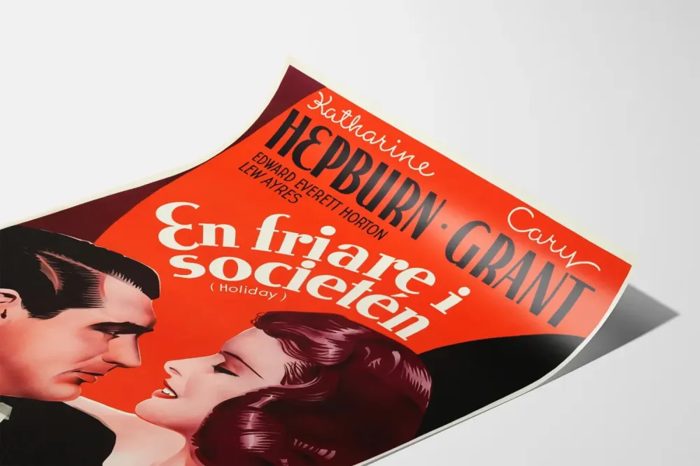Plakat vintage filmowy Holiday Katherine Hepburn i Cary Grant