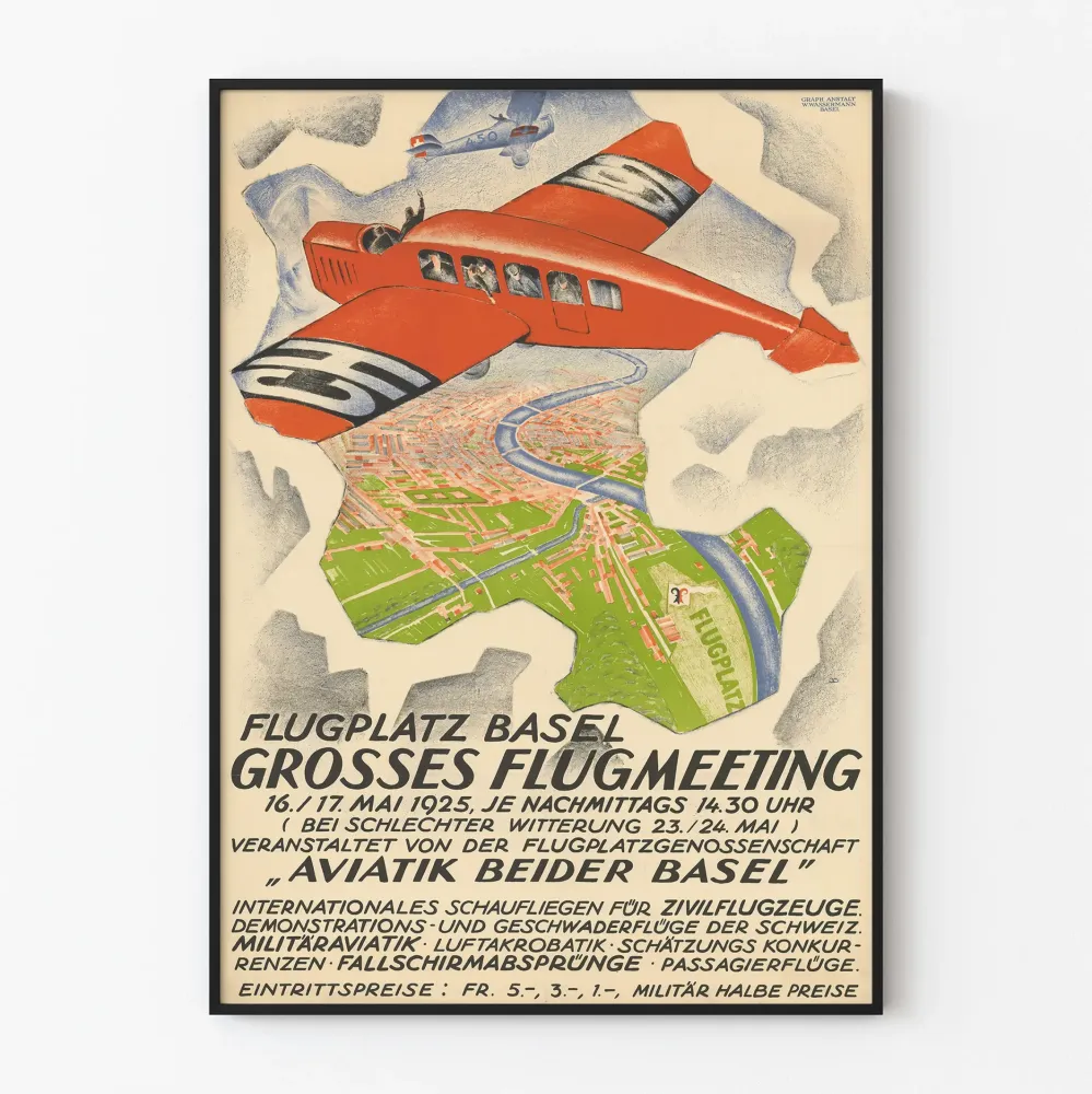 Plakat Vintage Flugplatz Basel Wielkie Spotkanie Lotnicze 1925
