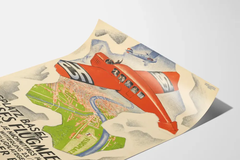 Plakat Vintage Flugplatz Basel Wielkie Spotkanie Lotnicze 1925