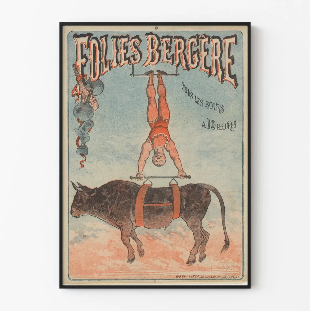 Plakat vintage Folies Bergère akrobatka na byku